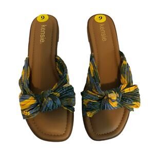 Kensie Renata2 Flat Sandals Size 9M Slides Blue Bananas Bow Cottagecore Tradwife